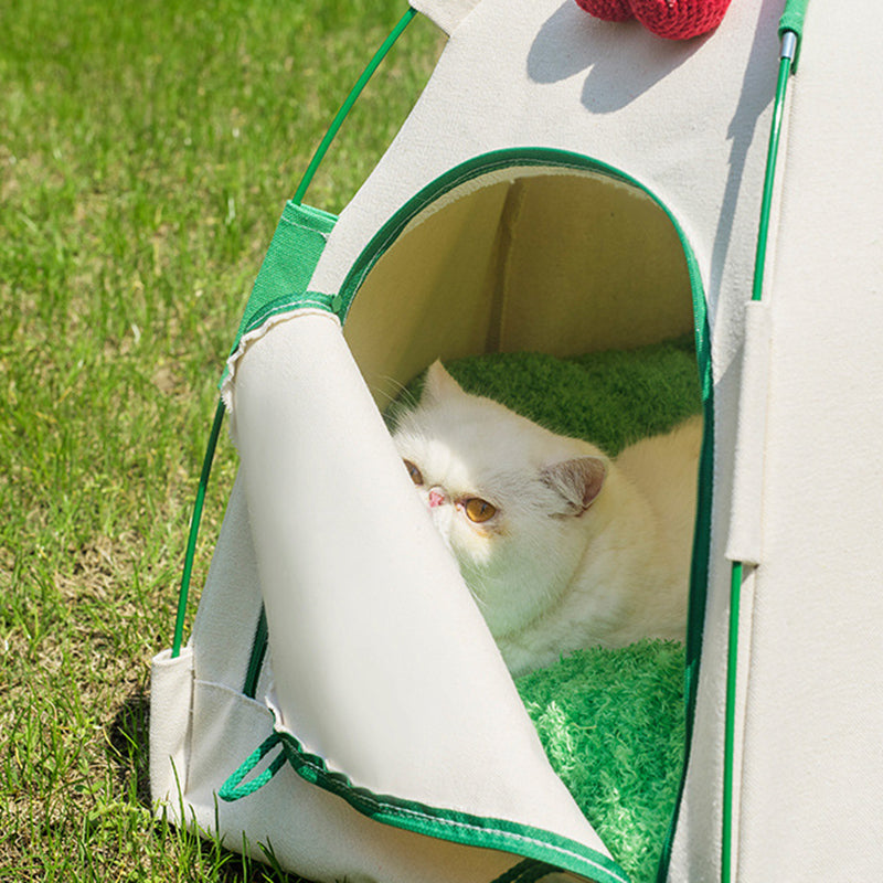 Contemporary Creative Cylindrical Canvas Plush Fabric Hemp Rope Fiberglass Pole Pet Tent Cat Bed For Bedroom Cuvalon