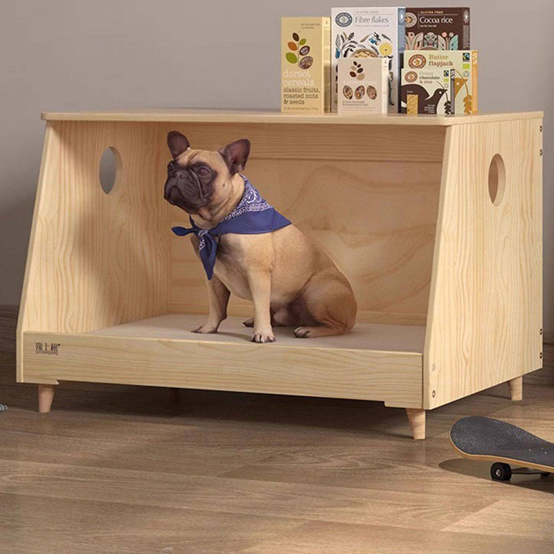 Modern Minimalist Rectangular Cotton-Linen Fabric Solid Pine Wood Pet Dog Bed Cat Bed For Bedroom Cuvalon