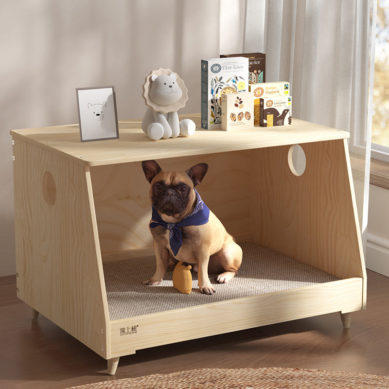 Modern Minimalist Rectangular Cotton-Linen Fabric Solid Pine Wood Pet Dog Bed Cat Bed For Bedroom Cuvalon