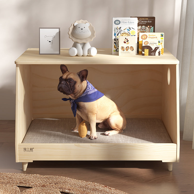 Modern Minimalist Rectangular Cotton-Linen Fabric Solid Pine Wood Pet Dog Bed Cat Bed For Bedroom Cuvalon