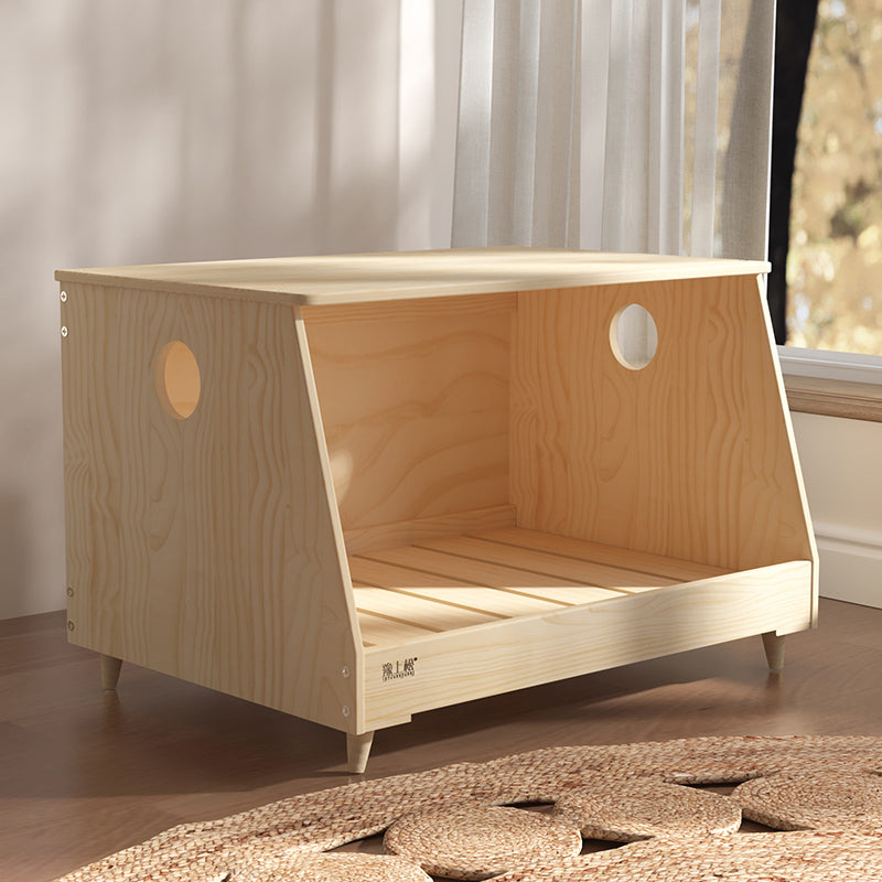 Modern Minimalist Rectangular Cotton-Linen Fabric Solid Pine Wood Pet Dog Bed Cat Bed For Bedroom Cuvalon