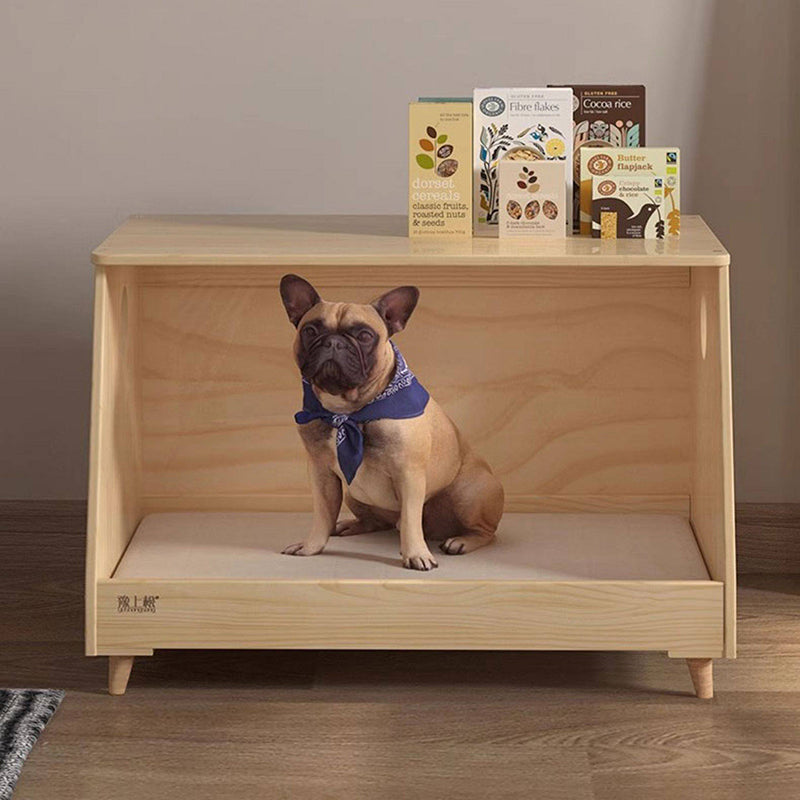Modern Minimalist Rectangular Cotton-Linen Fabric Solid Pine Wood Pet Dog Bed Cat Bed For Bedroom Cuvalon