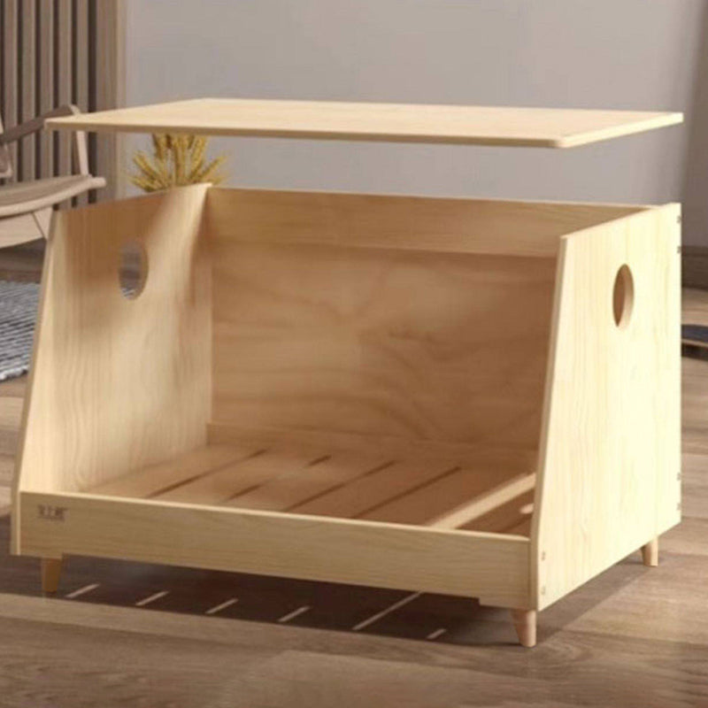 Modern Minimalist Rectangular Cotton-Linen Fabric Solid Pine Wood Pet Dog Bed Cat Bed For Bedroom Cuvalon