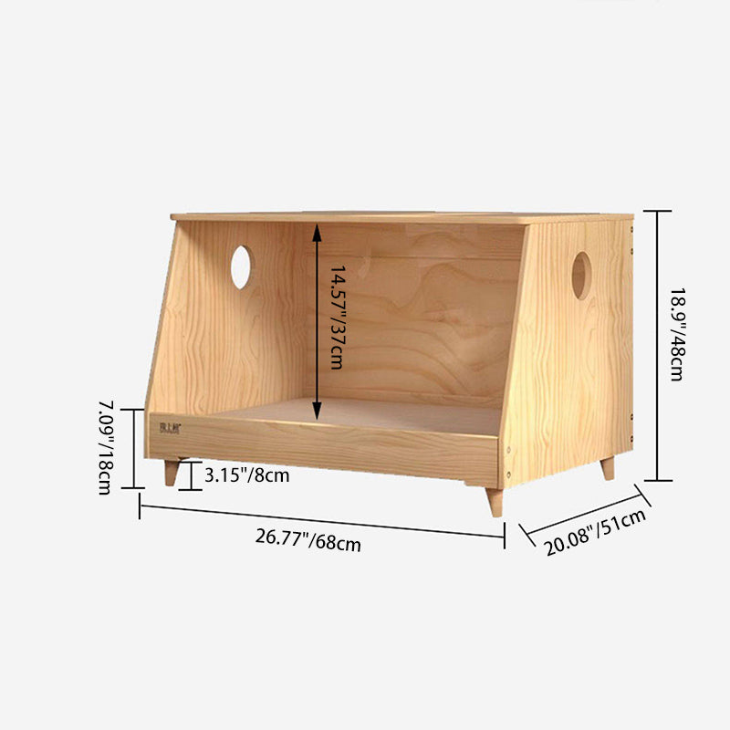 Modern Minimalist Rectangular Cotton-Linen Fabric Solid Pine Wood Pet Dog Bed Cat Bed For Bedroom Cuvalon
