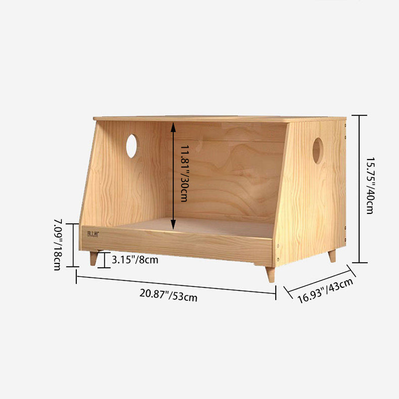Modern Minimalist Rectangular Cotton-Linen Fabric Solid Pine Wood Pet Dog Bed Cat Bed For Bedroom Cuvalon