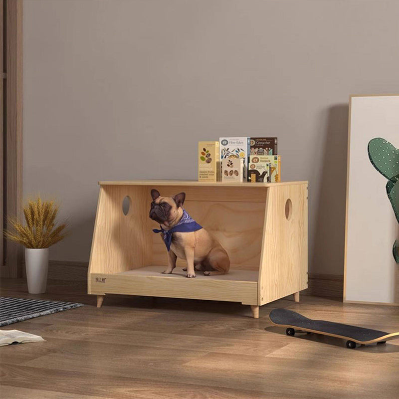 Modern Minimalist Rectangular Cotton-Linen Fabric Solid Pine Wood Pet Dog Bed Cat Bed For Bedroom Cuvalon