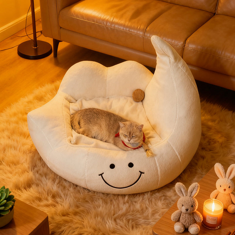 Contemporary Creative Curved Moon-Shaped Velvet Sponge Pet Dog Bed Cat Bed For Bedroom Cuvalon