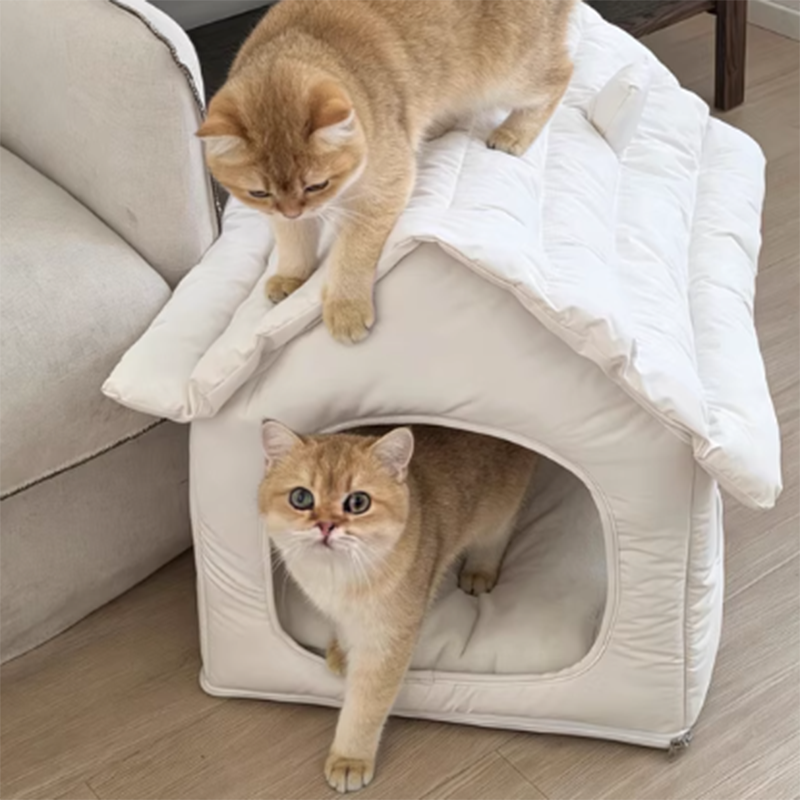 Modern Minimalist House Shaped Plastic Polyester Cotton PP Cotton Pet Waterproof Dog Bed Cat Bed For Bedroom Cuvalon
