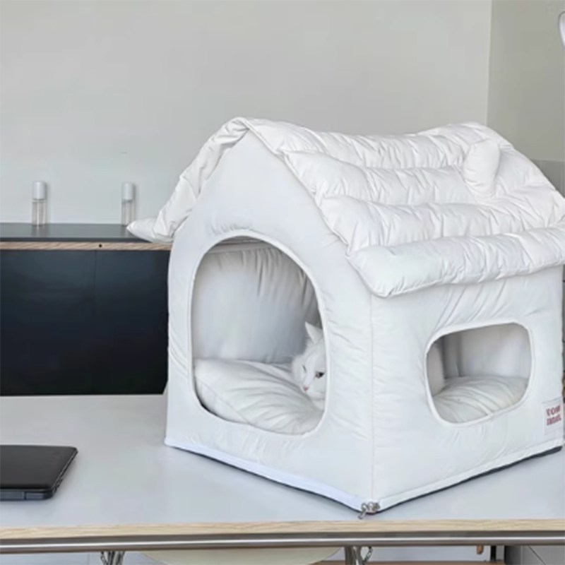 Modern Minimalist House Shaped Plastic Polyester Cotton PP Cotton Pet Waterproof Dog Bed Cat Bed For Bedroom Cuvalon