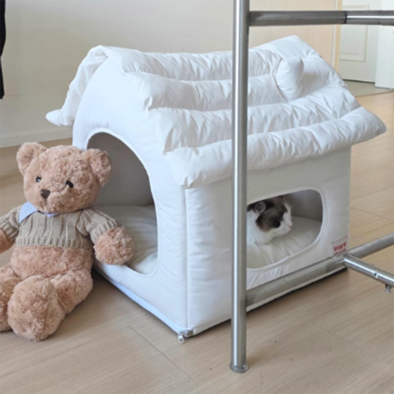 Modern Minimalist House Shaped Plastic Polyester Cotton PP Cotton Pet Waterproof Dog Bed Cat Bed For Bedroom Cuvalon