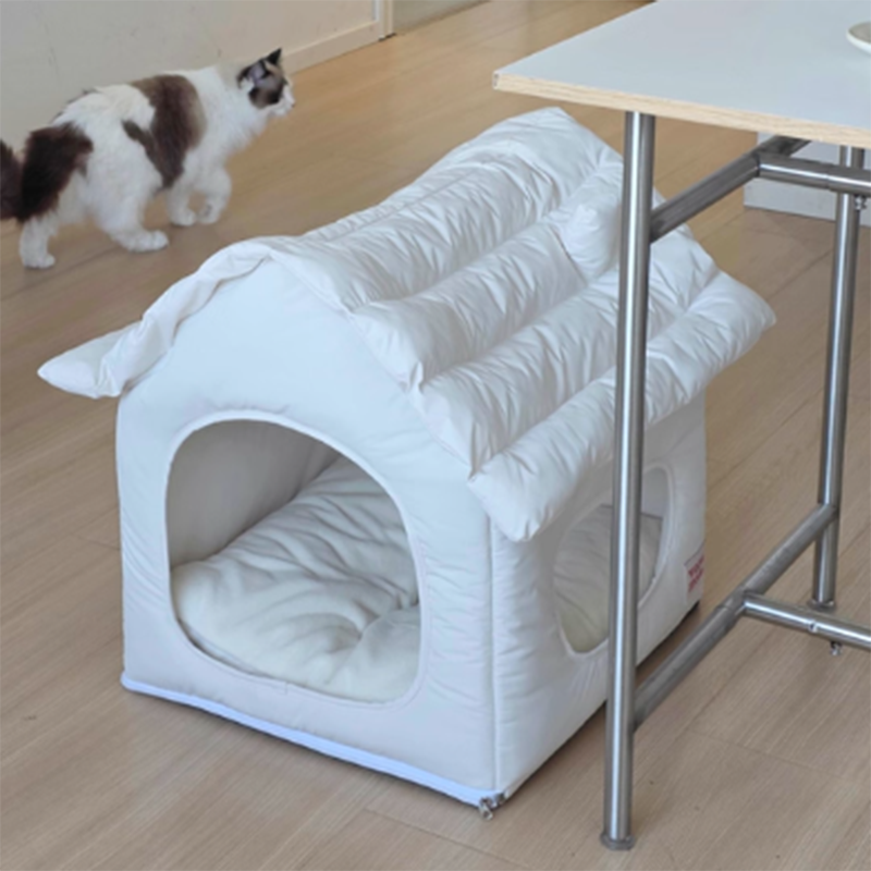Modern Minimalist House Shaped Plastic Polyester Cotton PP Cotton Pet Waterproof Dog Bed Cat Bed For Bedroom Cuvalon