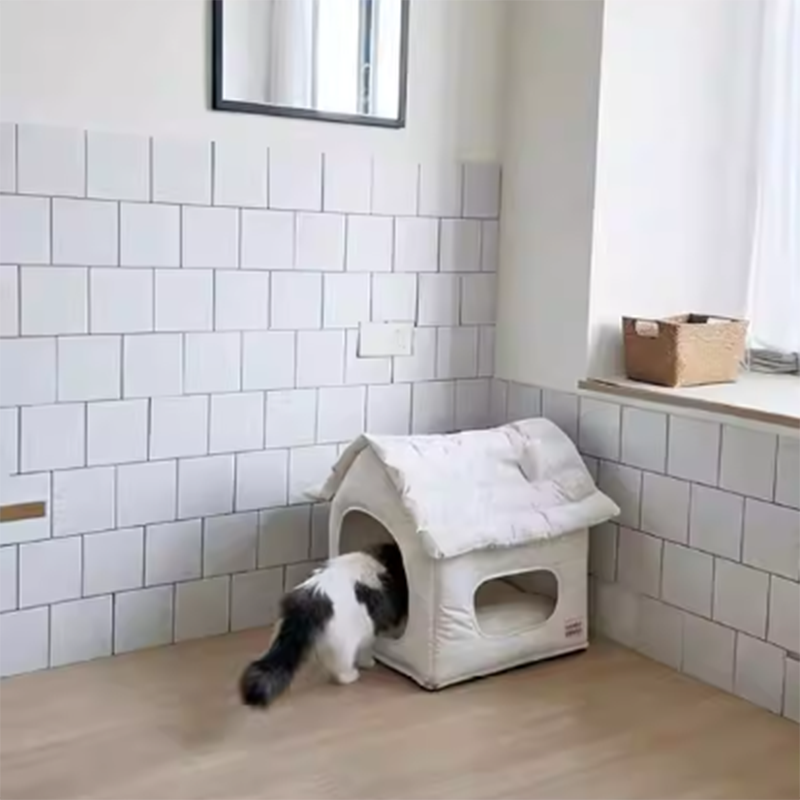 Modern Minimalist House Shaped Plastic Polyester Cotton PP Cotton Pet Waterproof Dog Bed Cat Bed For Bedroom Cuvalon