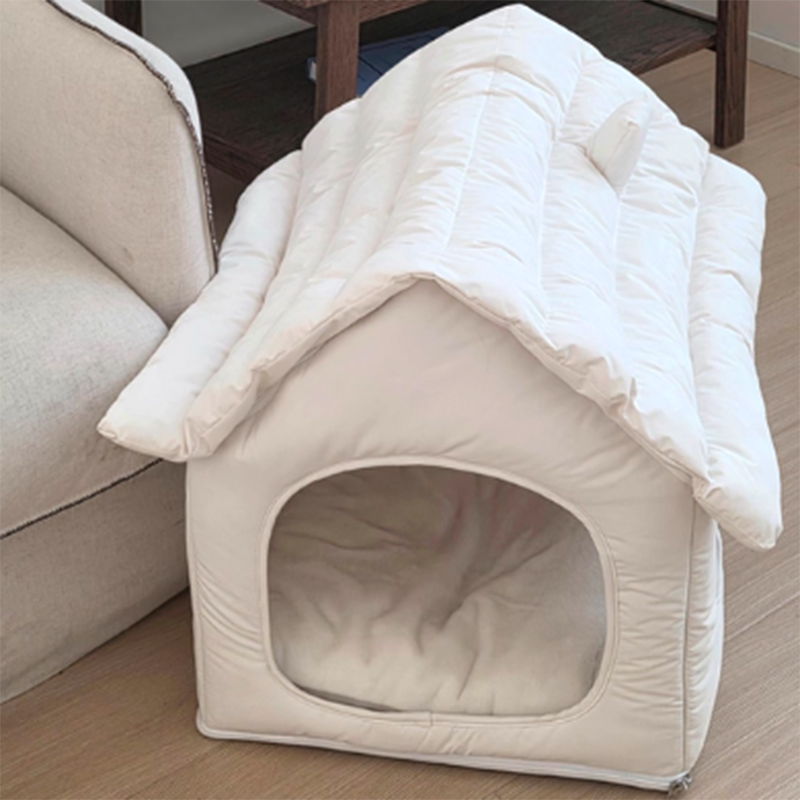 Modern Minimalist House Shaped Plastic Polyester Cotton PP Cotton Pet Waterproof Dog Bed Cat Bed For Bedroom Cuvalon