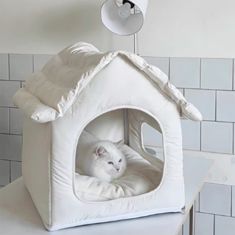 Modern Minimalist House Shaped Plastic Polyester Cotton PP Cotton Pet Waterproof Dog Bed Cat Bed For Bedroom Cuvalon