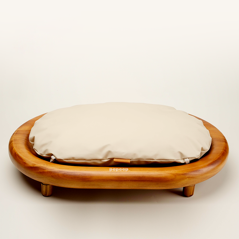 Modern Minimalist Oval Solid Wood Velvet Cat Claw Leather Pet Dog Bed & Cat Bed For Bedroom Cuvalon