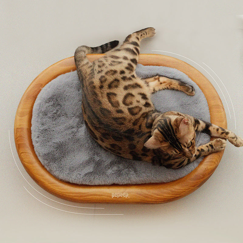 Modern Minimalist Oval Solid Wood Velvet Cat Claw Leather Pet Dog Bed & Cat Bed For Bedroom Cuvalon