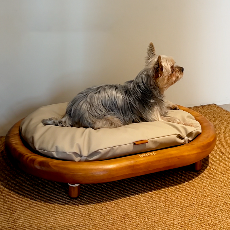 Modern Minimalist Oval Solid Wood Velvet Cat Claw Leather Pet Dog Bed & Cat Bed For Bedroom Cuvalon