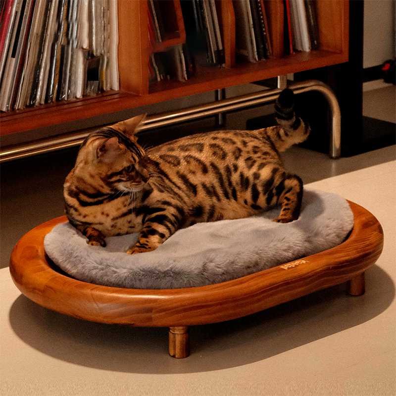 Modern Minimalist Oval Solid Wood Velvet Cat Claw Leather Pet Dog Bed & Cat Bed For Bedroom Cuvalon