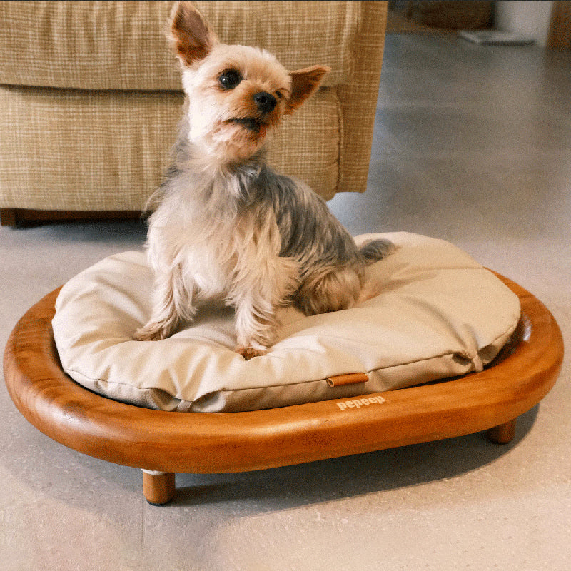 Modern Minimalist Oval Solid Wood Velvet Cat Claw Leather Pet Dog Bed & Cat Bed For Bedroom Cuvalon