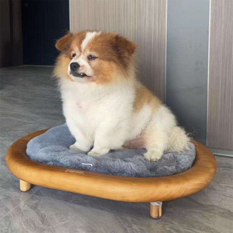 Modern Minimalist Oval Solid Wood Velvet Cat Claw Leather Pet Dog Bed & Cat Bed For Bedroom Cuvalon