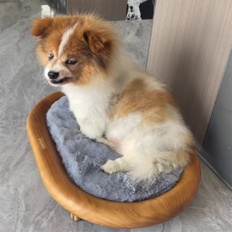 Modern Minimalist Oval Solid Wood Velvet Cat Claw Leather Pet Dog Bed & Cat Bed For Bedroom Cuvalon
