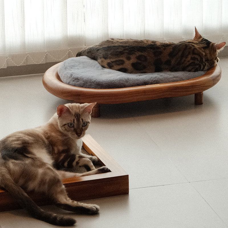Modern Minimalist Oval Solid Wood Velvet Cat Claw Leather Pet Dog Bed & Cat Bed For Bedroom Cuvalon