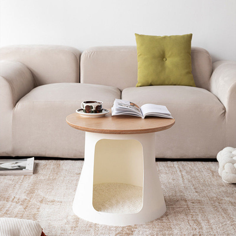 Contemporary Creative Cylindrical Solid White Oak PP Cat Bed Coffee Table 2-Tier For Living Room Cuvalon