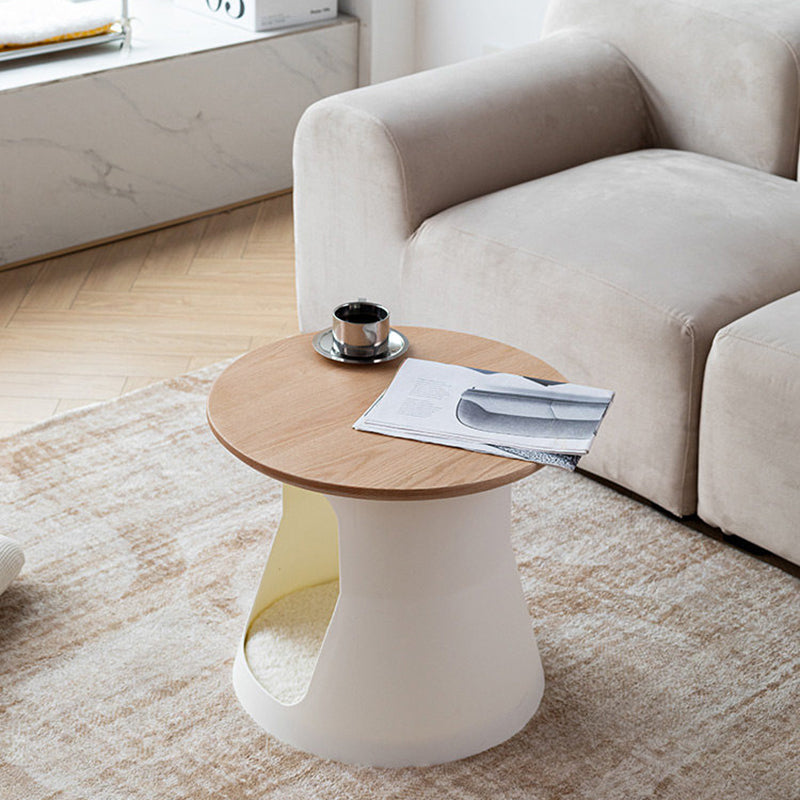 Contemporary Creative Cylindrical Solid White Oak PP Cat Bed Coffee Table 2-Tier For Living Room Cuvalon