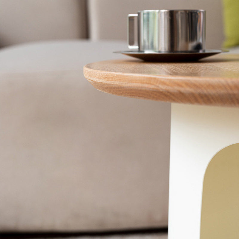 Contemporary Creative Cylindrical Solid White Oak PP Cat Bed Coffee Table 2-Tier For Living Room Cuvalon