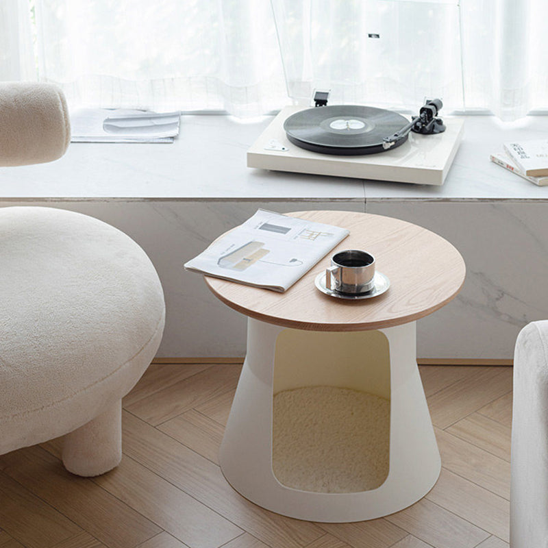 Contemporary Creative Cylindrical Solid White Oak PP Cat Bed Coffee Table 2-Tier For Living Room Cuvalon