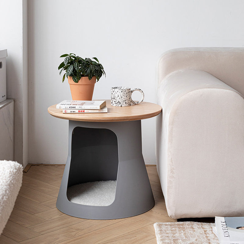 Contemporary Creative Cylindrical Solid White Oak PP Cat Bed Coffee Table 2-Tier For Living Room Cuvalon