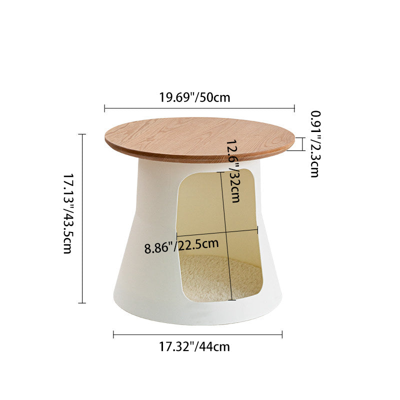 Contemporary Creative Cylindrical Solid White Oak PP Cat Bed Coffee Table 2-Tier For Living Room Cuvalon
