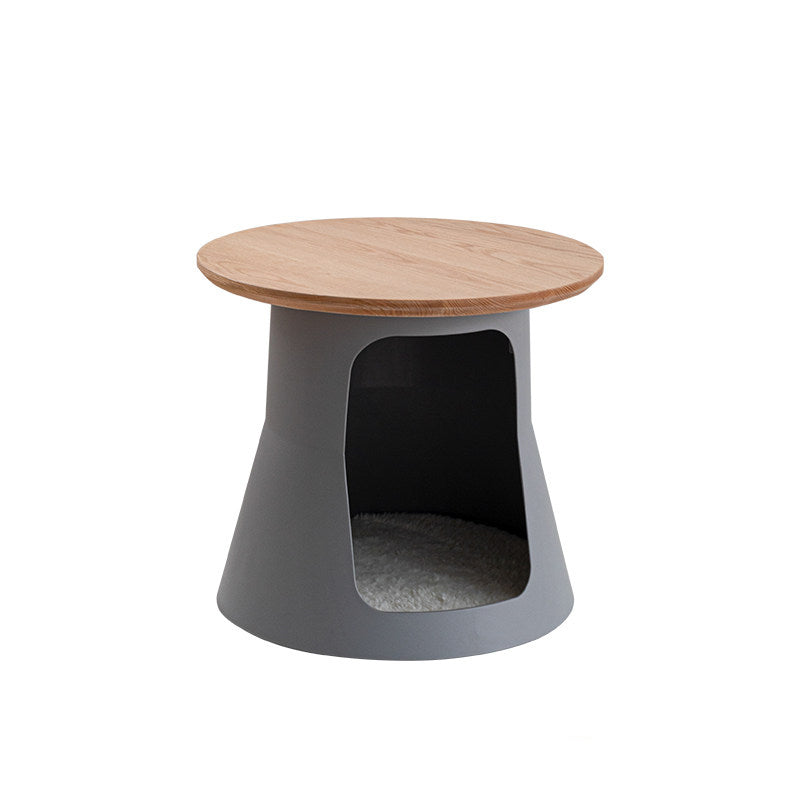 Contemporary Creative Cylindrical Solid White Oak PP Cat Bed Coffee Table 2-Tier For Living Room Cuvalon
