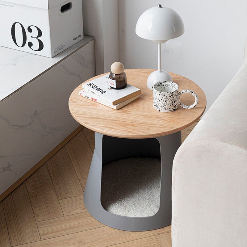 Contemporary Creative Cylindrical Solid White Oak PP Cat Bed Coffee Table 2-Tier For Living Room Cuvalon