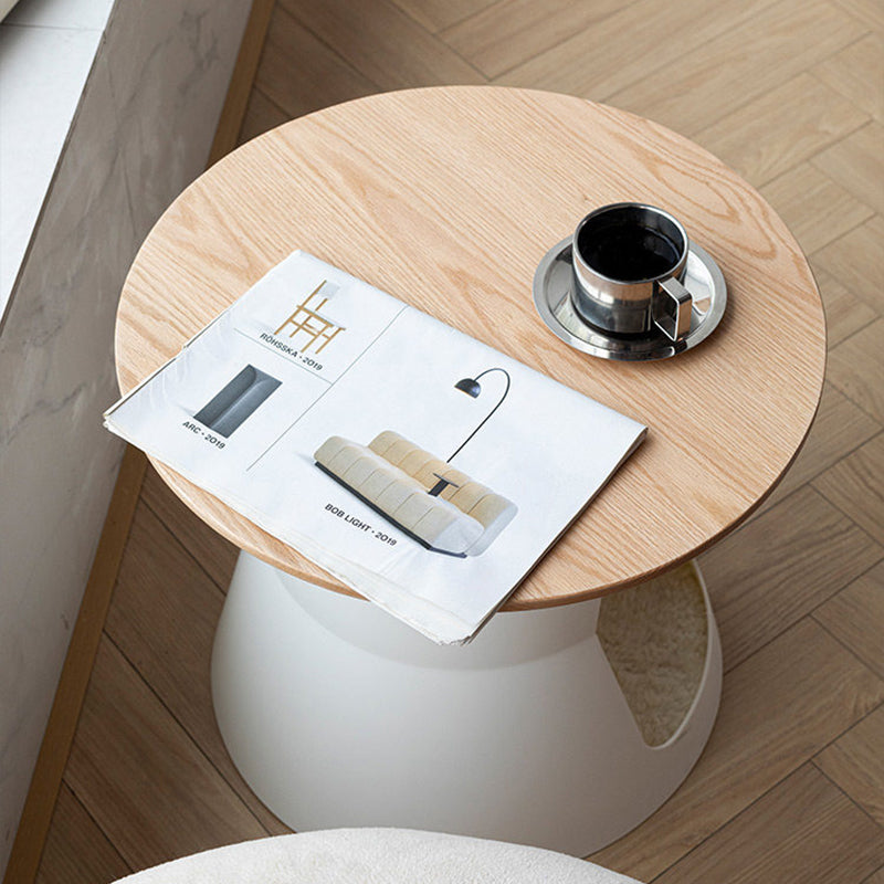 Contemporary Creative Cylindrical Solid White Oak PP Cat Bed Coffee Table 2-Tier For Living Room Cuvalon