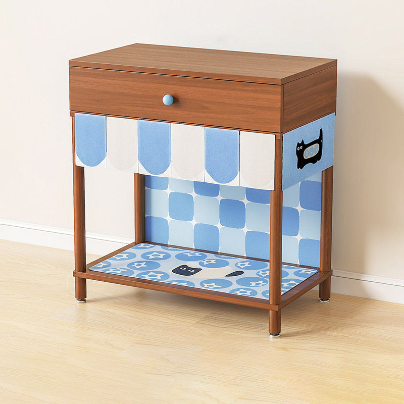 Contemporary Creative Rectangular Cat Pattern Solid Wood Particle Board Fabric Ceramic PU Leather Height-Adjustable Pet Storage Cabinet With 1 Drawer For Living Room Cuvalon