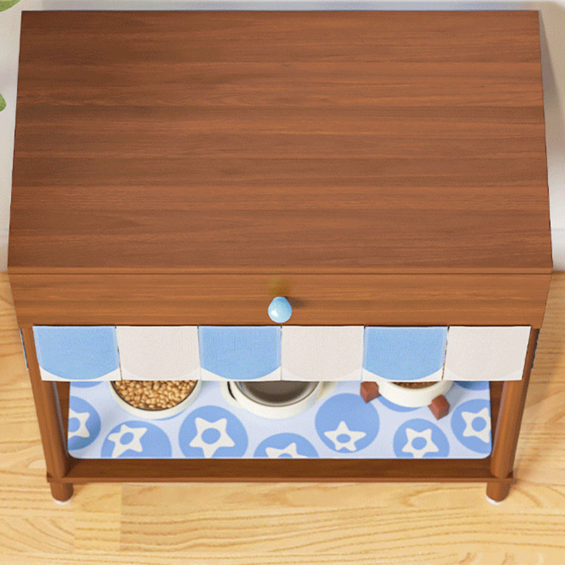 Contemporary Creative Rectangular Cat Pattern Solid Wood Particle Board Fabric Ceramic PU Leather Height-Adjustable Pet Storage Cabinet With 1 Drawer For Living Room Cuvalon