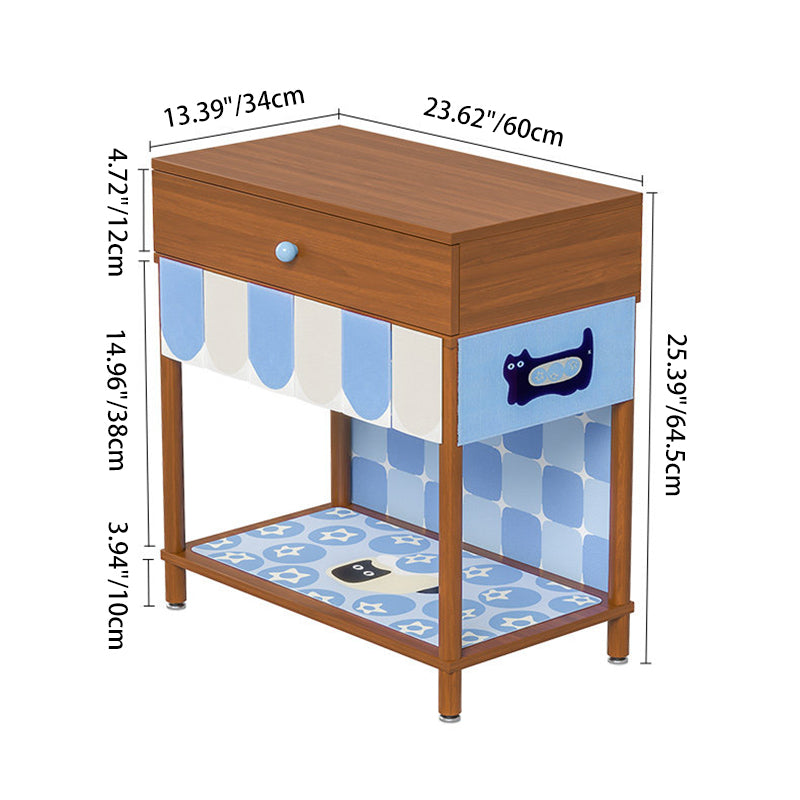 Contemporary Creative Rectangular Cat Pattern Solid Wood Particle Board Fabric Ceramic PU Leather Height-Adjustable Pet Storage Cabinet With 1 Drawer For Living Room Cuvalon