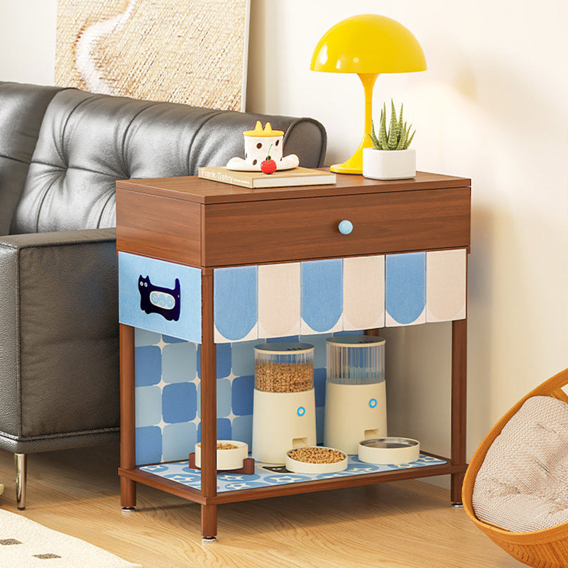 Contemporary Creative Rectangular Cat Pattern Solid Wood Particle Board Fabric Ceramic PU Leather Height-Adjustable Pet Storage Cabinet With 1 Drawer For Living Room Cuvalon