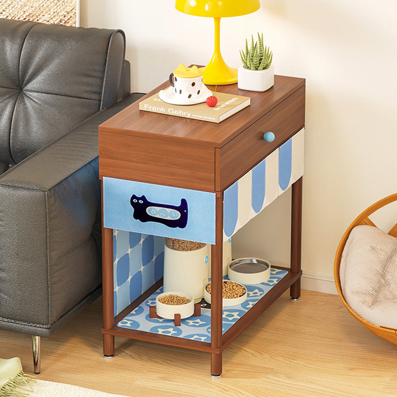 Contemporary Creative Rectangular Cat Pattern Solid Wood Particle Board Fabric Ceramic PU Leather Height-Adjustable Pet Storage Cabinet With 1 Drawer For Living Room Cuvalon