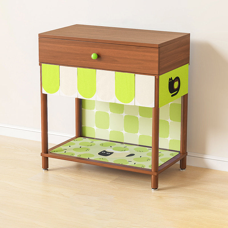 Contemporary Creative Rectangular Cat Pattern Solid Wood Particle Board Fabric Ceramic PU Leather Height-Adjustable Pet Storage Cabinet With 1 Drawer For Living Room Cuvalon