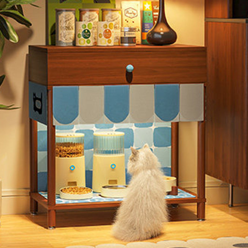 Contemporary Creative Rectangular Cat Pattern Solid Wood Particle Board Fabric Ceramic PU Leather Height-Adjustable Pet Storage Cabinet With 1 Drawer For Living Room Cuvalon