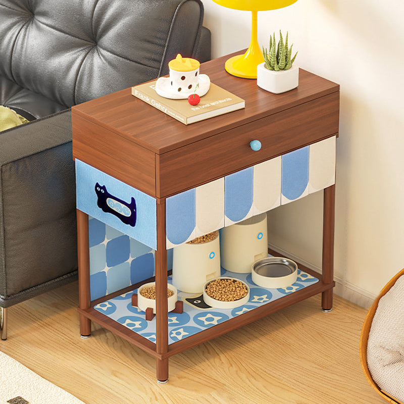 Contemporary Creative Rectangular Cat Pattern Solid Wood Particle Board Fabric Ceramic PU Leather Height-Adjustable Pet Storage Cabinet With 1 Drawer For Living Room Cuvalon