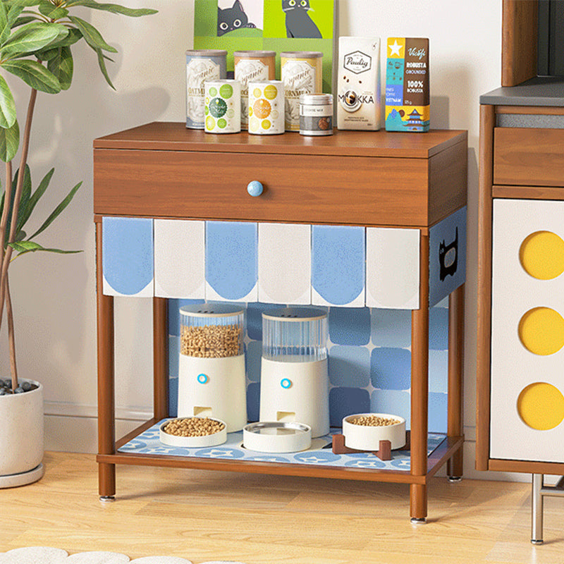 Contemporary Creative Rectangular Cat Pattern Solid Wood Particle Board Fabric Ceramic PU Leather Height-Adjustable Pet Storage Cabinet With 1 Drawer For Living Room Cuvalon