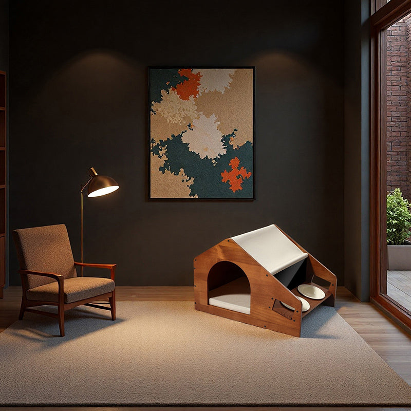 Traditional Chinese House-Shaped Oxford Cloth Solid Pine Wood Acrylic Ceramic Multi-Functional Dog Bed Cat Bed For Bedroom Cuvalon