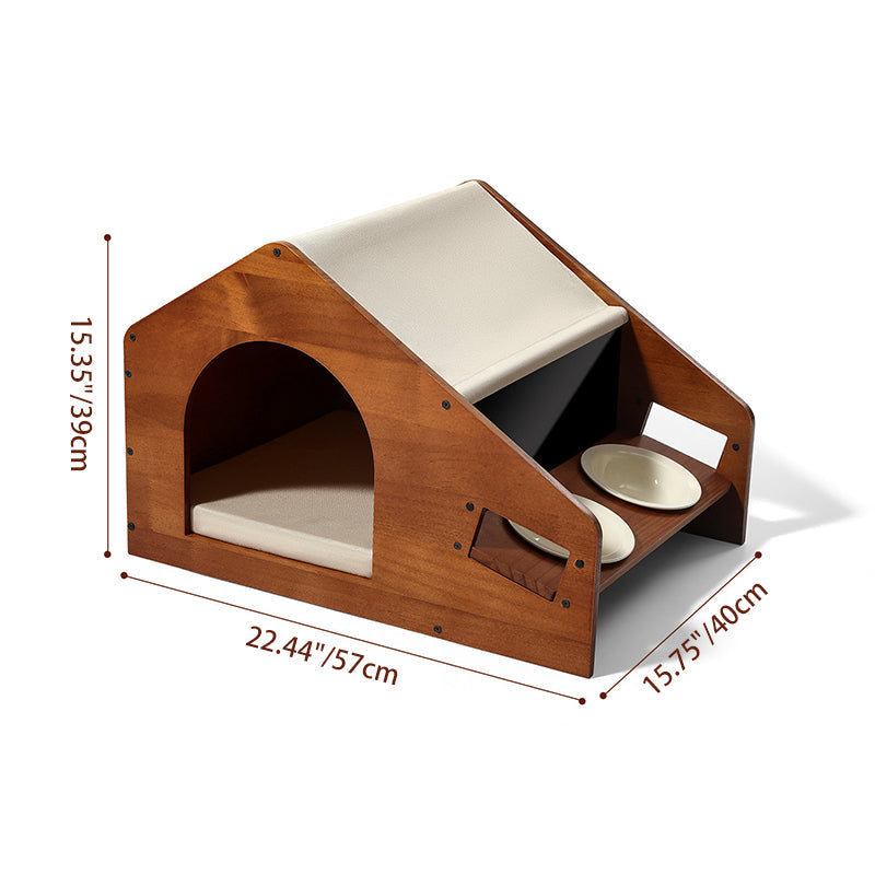 Traditional Chinese House-Shaped Oxford Cloth Solid Pine Wood Acrylic Ceramic Multi-Functional Dog Bed Cat Bed For Bedroom Cuvalon