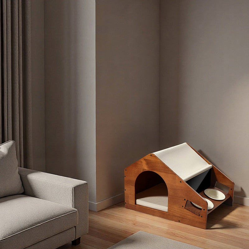 Traditional Chinese House-Shaped Oxford Cloth Solid Pine Wood Acrylic Ceramic Multi-Functional Dog Bed Cat Bed For Bedroom Cuvalon