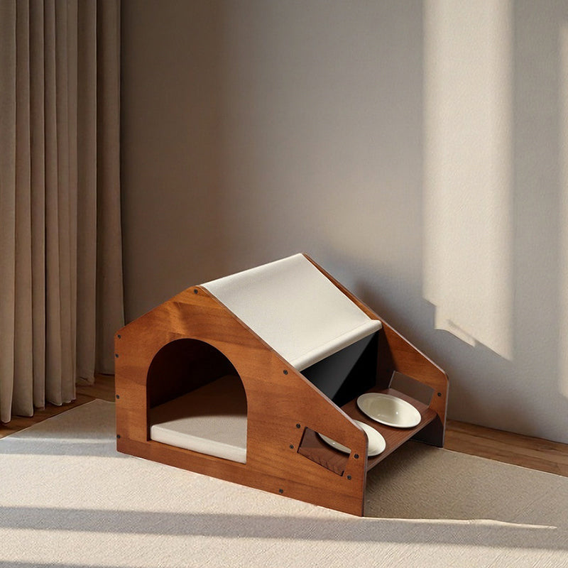 Traditional Chinese House-Shaped Oxford Cloth Solid Pine Wood Acrylic Ceramic Multi-Functional Dog Bed Cat Bed For Bedroom Cuvalon