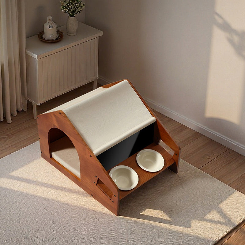 Traditional Chinese House-Shaped Oxford Cloth Solid Pine Wood Acrylic Ceramic Multi-Functional Dog Bed Cat Bed For Bedroom Cuvalon