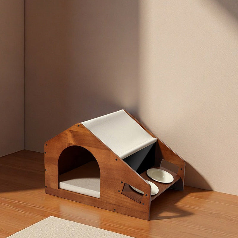 Traditional Chinese House-Shaped Oxford Cloth Solid Pine Wood Acrylic Ceramic Multi-Functional Dog Bed Cat Bed For Bedroom Cuvalon